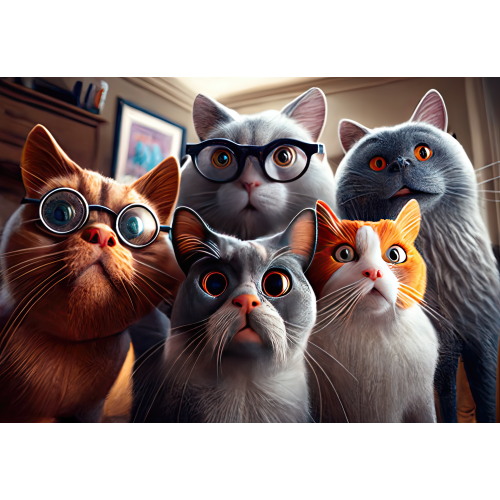 Puzzle Craciun, Oktane, Gang of funny cartoon old cats with glasses, suprafata din carton, A4, 120 piese
